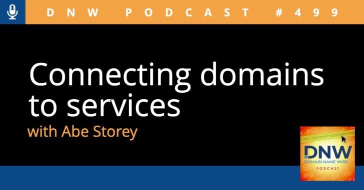 The words "connecting domains to services with Abe Storey" on a black background.