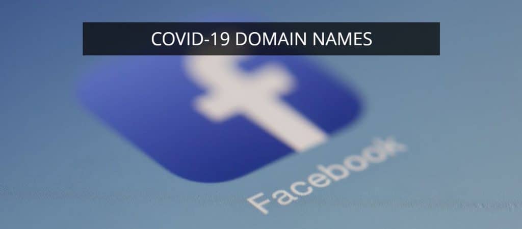Picture of facebook icon with the words "Covid-19 domain names"