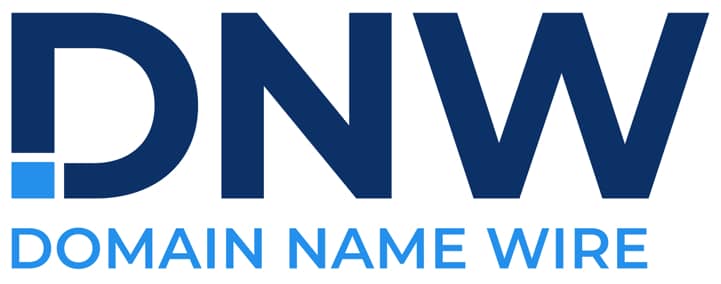 Domain Name Wire logo has DNW in navy font with an light blue square in the lower left corner of the D and Domain Name Wire below it