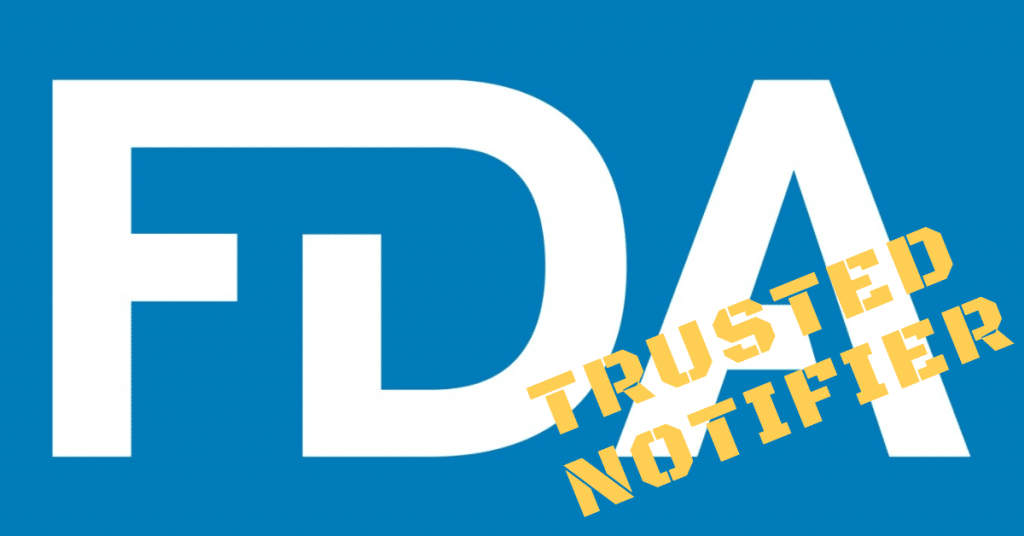 The U.S. Food and Drug Administration logo with the words "Trusted Notifier"