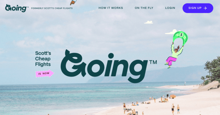 Home page for Going.com, formally Scotts Cheap Flights