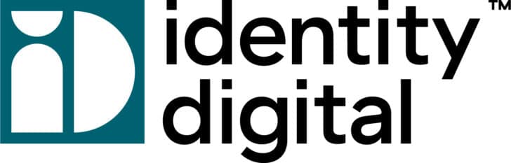 Logo for Identity Digital has iD in a blue block and Identity Digital in black letters