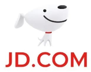 Logo for JD.com has JD.com in red letters and a dog character