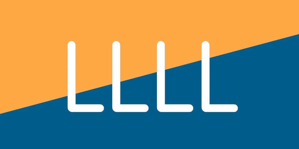 Four L's on a blue and orange background