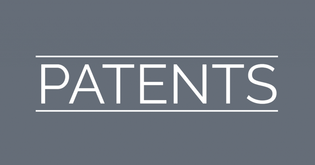Gray background with the word "patents" on it, in between two horizontal bars