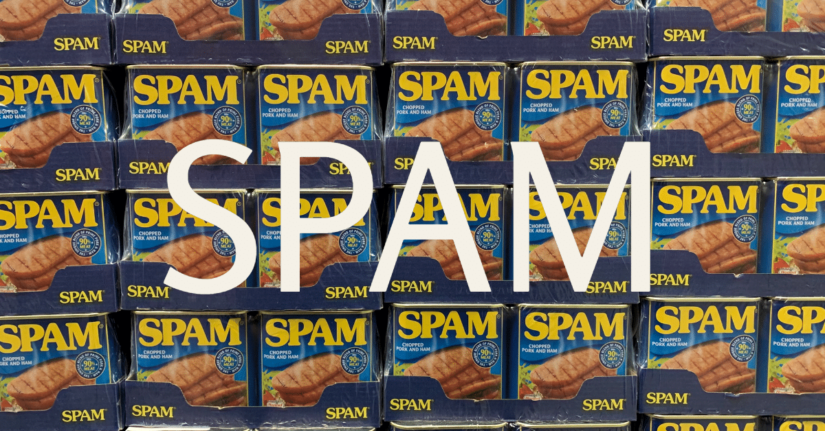 Une image de plusieurs cas de viande de spam avec le mot "Spam" en haut.