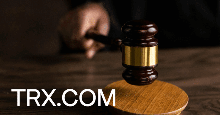 A judge banging the gavel with "TRX.com" in text