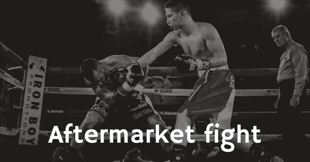 Picture of two boxers with the words "aftermarket fight"