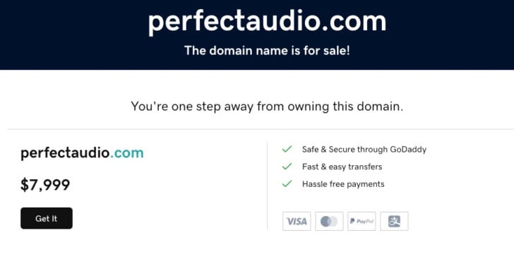 Afternic screen showing option to buy domain immediately