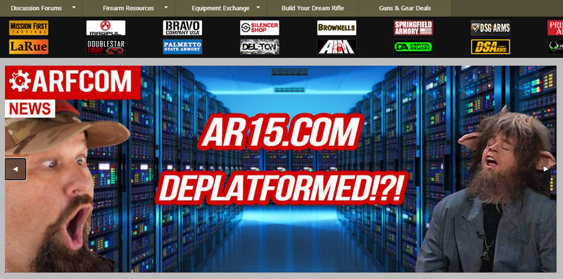 Screenshot of AR15.com saying that it was deplatformed