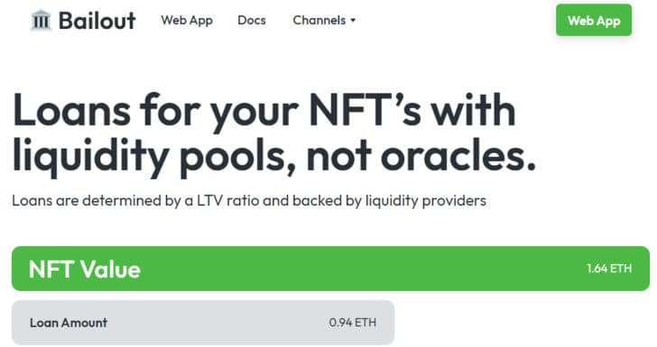 Bailout.xyz home page says "Loans for your NFTs with liquidity pools, not oracles"