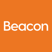 logo for Beacon is the word Beacon in white letters on orange background