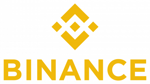 Binance logo has stylized diamond graphic over the word "Binance" in yellow