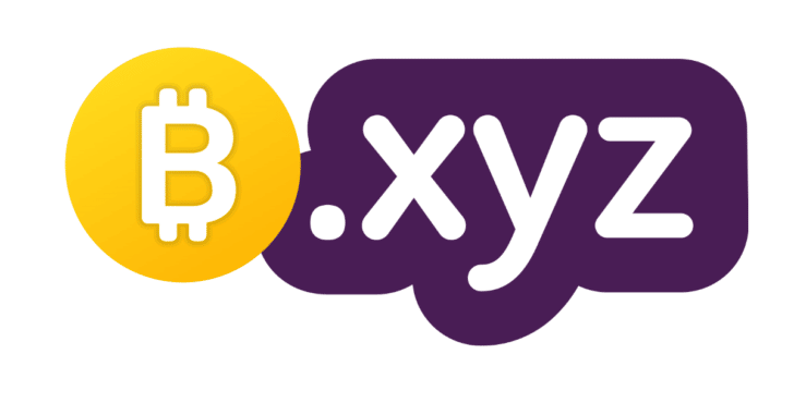 Bitcoin icon with .xyz logo in purple letters to the right