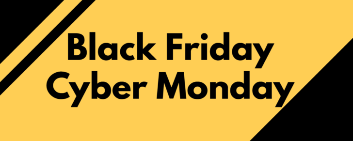 "Black Friday Cyber Monday" written in black letters on a yellow background