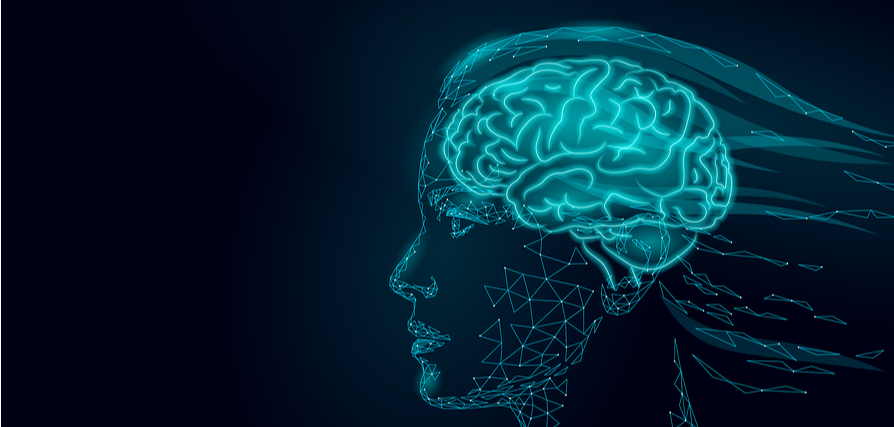 Image of a person's head and brain in aqua color