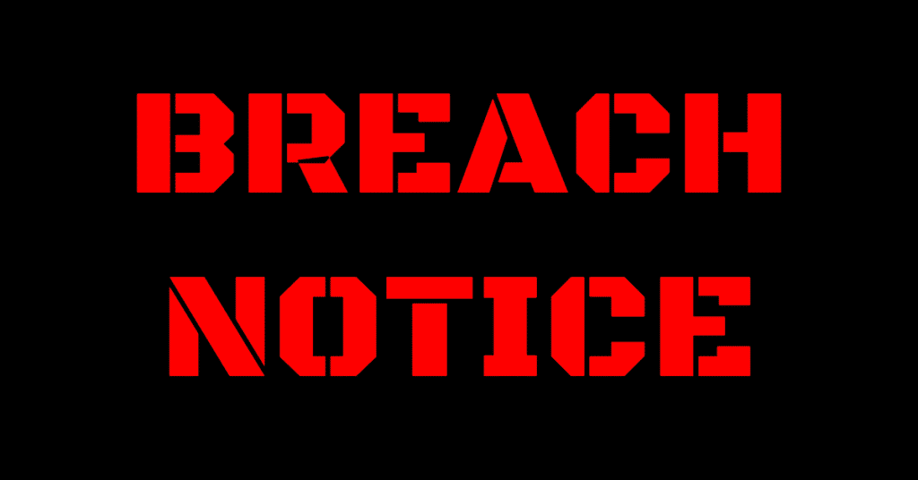 The words "Breach Notice" in red block letters on black background