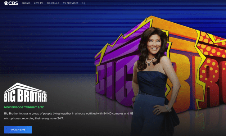 Screenshot of CBS.com featuring Big Brother