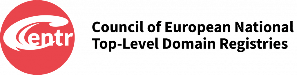 Logo for CENTR Council of European National Top-Level Domain Registries has the name and then Centr in a red circle with a swooping C