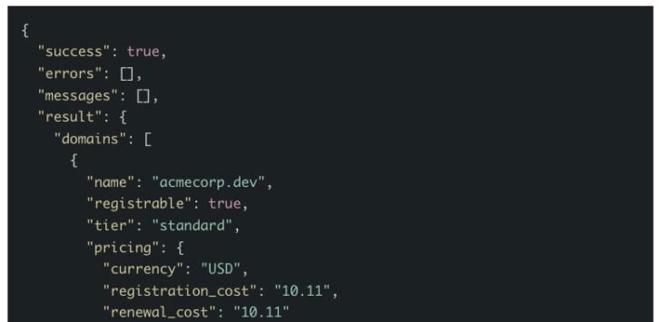 Screenshot of registrar output for Cloudflare API