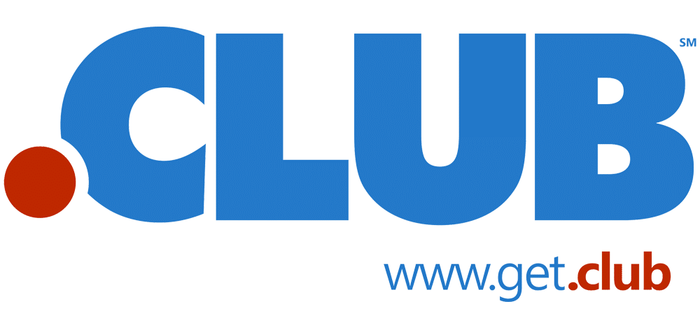Logo for .club domains has red dot and club in blue