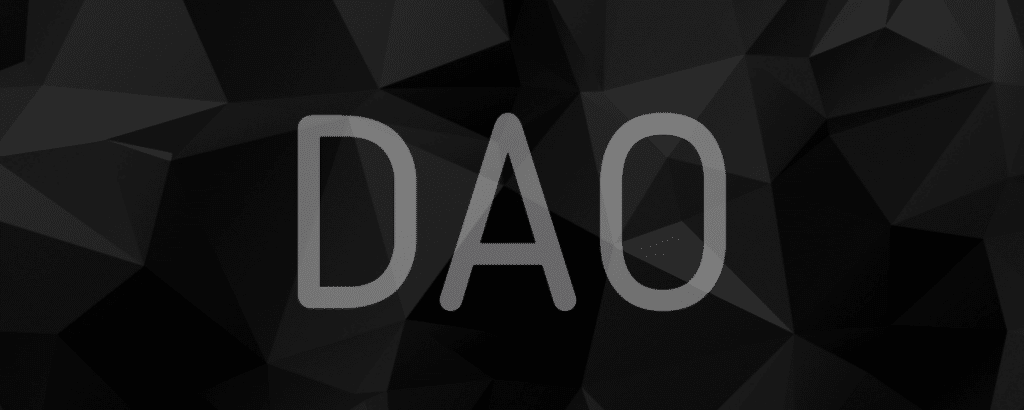 The acronym DAO on a black background