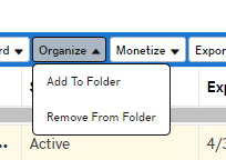 GoDaddy dropbox option for Organize with sub option Add to Folder