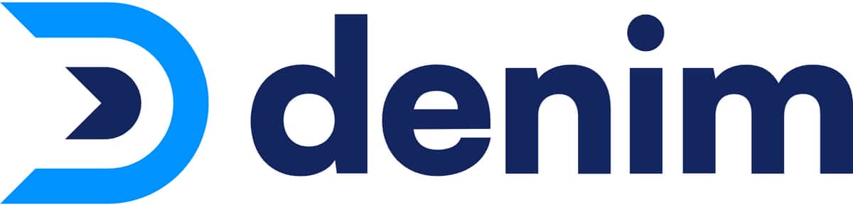 Logo for freight payments company denim has a stylized D graphic and the word denim in navy blue