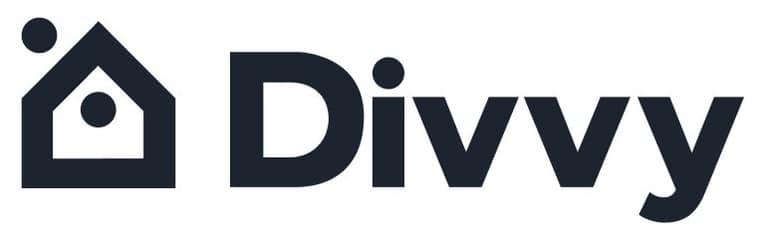 Logo for divvy shows an icon resembling a home and the word Divvy in dark navy blue