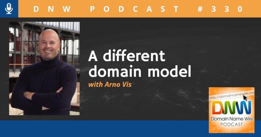 Photo of Arno Vis, founder of Openprovider, with the words "A different domain model with Arno Vis" and "DNW Podcast #330"