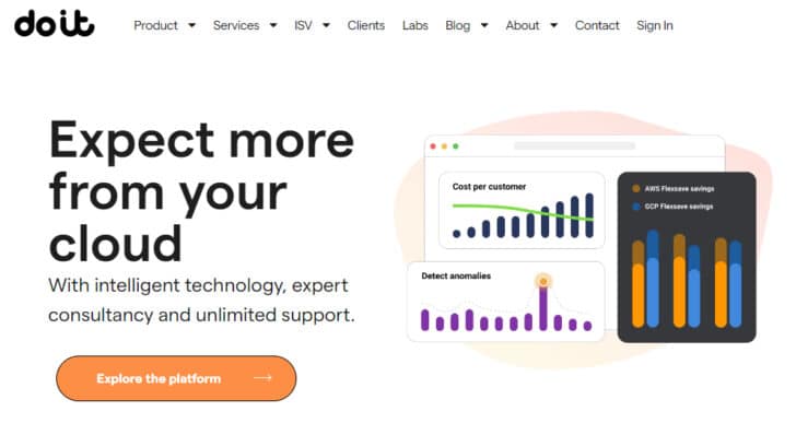 Home page of DoiT, showing the DoiT logo and the words "Expect more from your cloud"