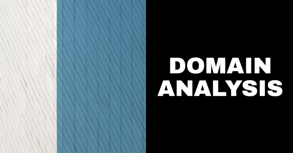 the words "domain analysis" on a black, blue and white background