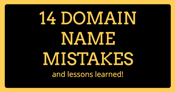 Graphic with words "14 domain name mistakes"
