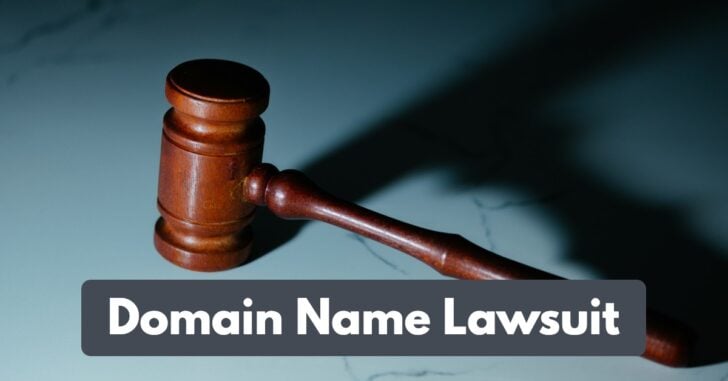 Domain name lawsuit graphic with gavel