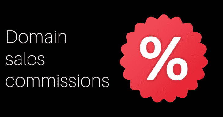 A white percentage sign in a red circle and to the site, the words "domain sales commissions"