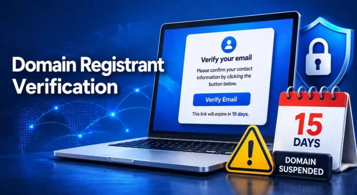 Domain registrant verification email on a laptop screen