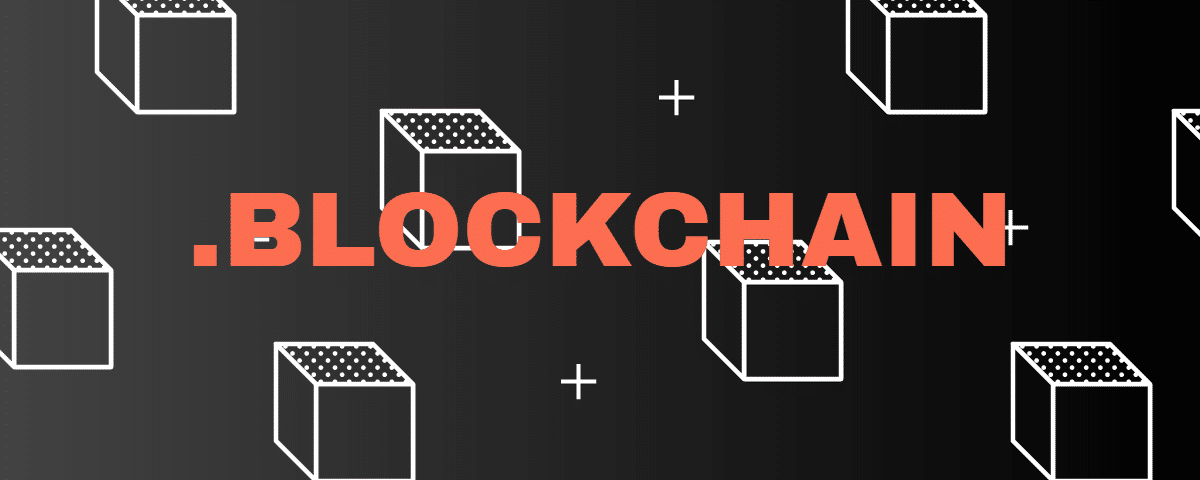 Graphic with white boxes on a black background and the word .blockchain in orange text