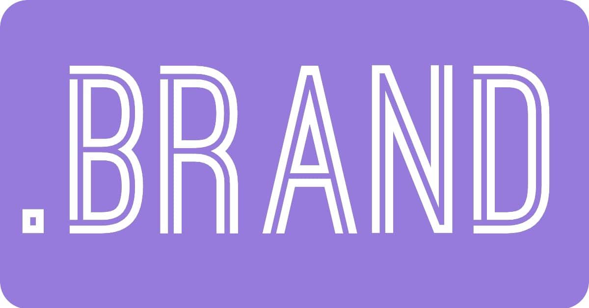 le mot .brand en police stylisée sur fond violet