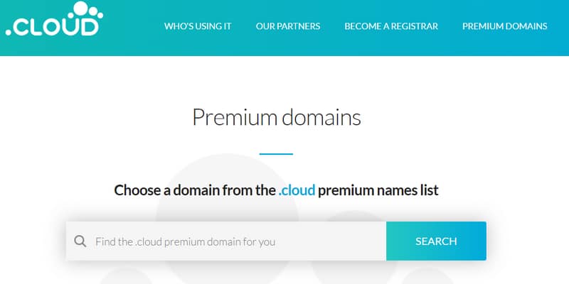 Screenshot of .cloud's new premium website