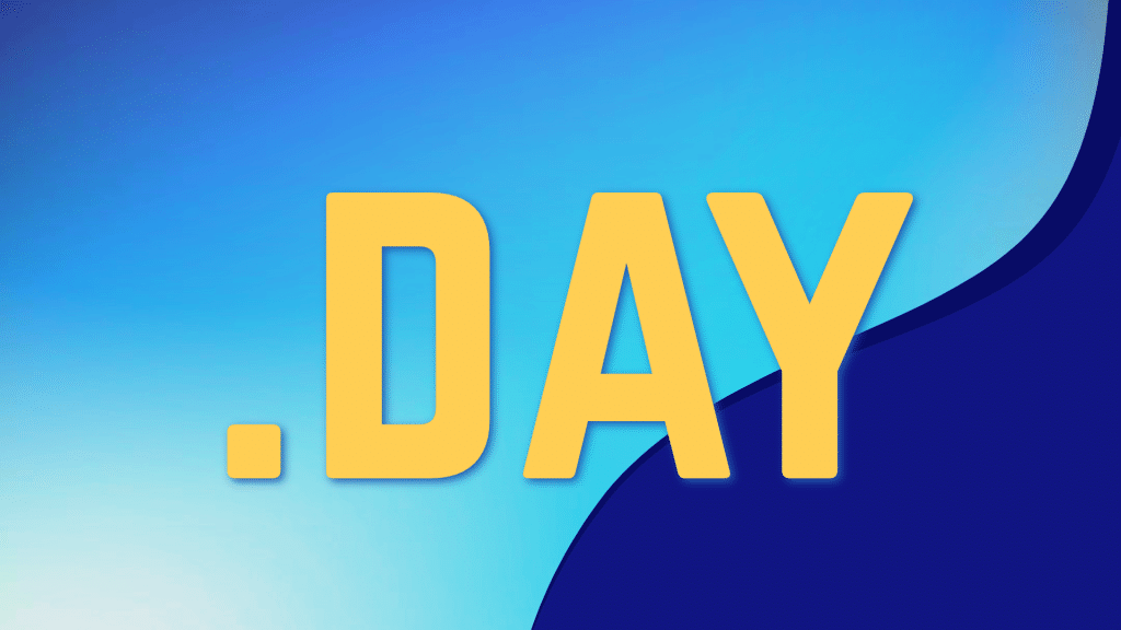 The word .day in yellow text on a background with two shades of blue
