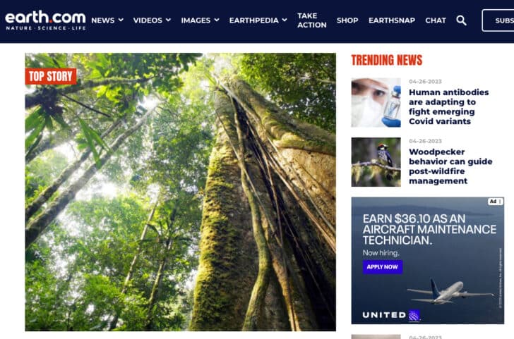 Earth.com home page
