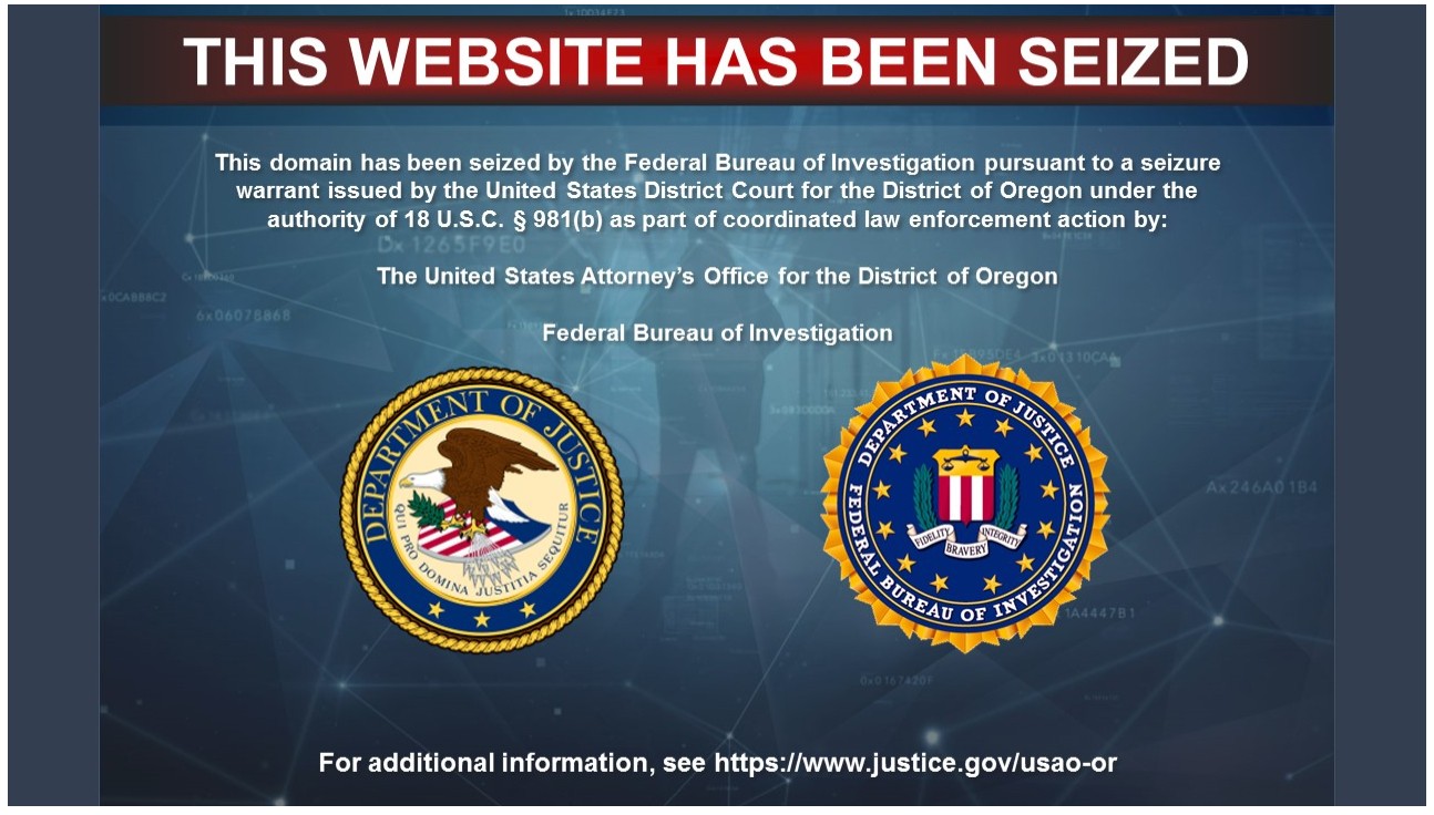 An FBI seizure notice on a domain name