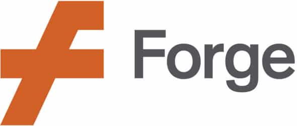 Logo for Forge with stylized F in orange and Forge in dark gray characters