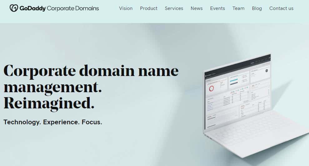 Screenshot of homepage for GoDaddy Corporate Domains