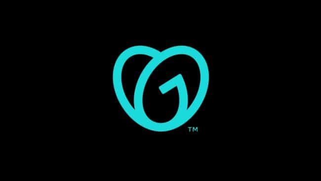 GoDaddy logo with aqua heart