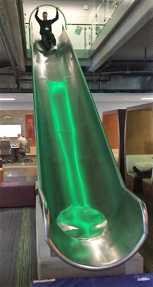 This slide takes you from the second floor to the cafeteria in GoDaddy's Tempe Office.