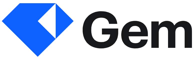 Logo for Gem shows a blue diamond and the word "Gem" in black letters