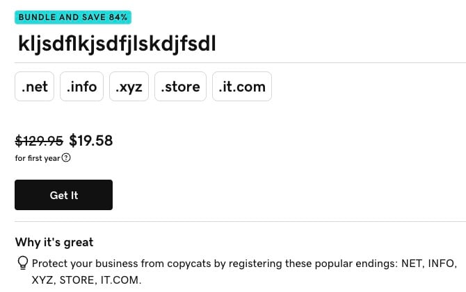 GoDaddy bundle offer for five domains