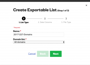 GoDaddy Create Exportable List - Step 1-3