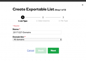GoDaddy Create Exportable List - Step 1
